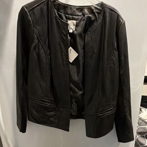 Halogen Women's Black Lined Short Leather Jacket Long Sleeve Size L